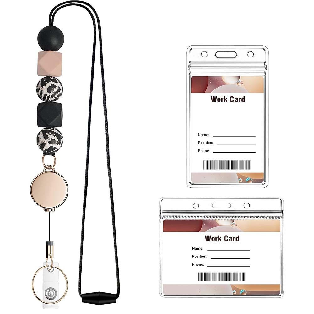 

Reusable ID Card Badge Lanyard Fashion Silicone Beaded Keychain Neck Straps Hanging Rope Office Style 2