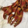 Macaron plaid scarf women's winter thickened warm seahorse hair Korean atmosphere fringed scarf
