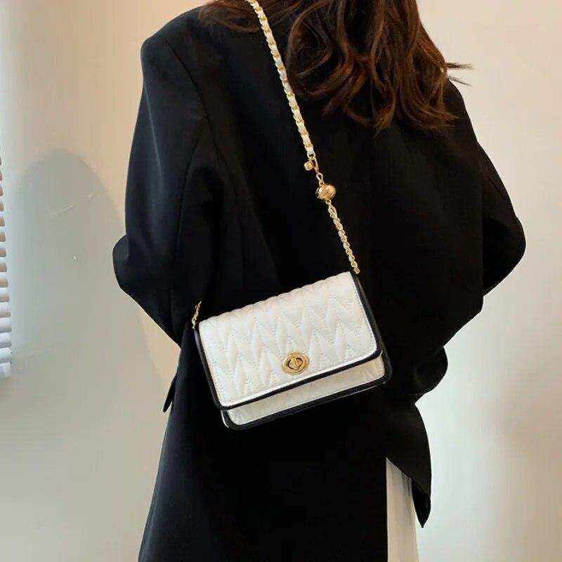 Nuova Moda Borsa a Spalla da Donna Semplice Borsa Quadrata Piccola con Texture a Catena Lusso Leggero Borsa a Tracolla da Festa Portafogli e Borse