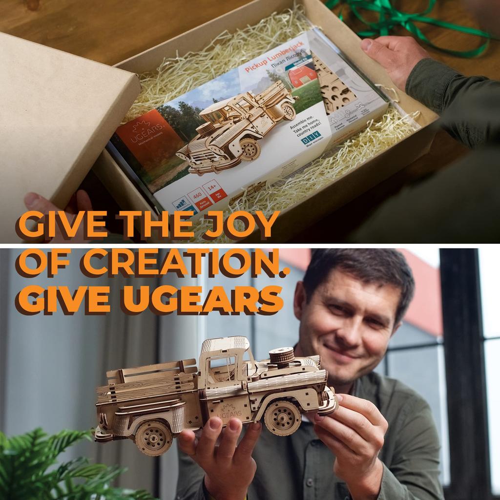 Ugears Pickup Truck Lumberjack 70171 Wooden Puzzle Craft Model No Glue or Tools Required Adults and Children