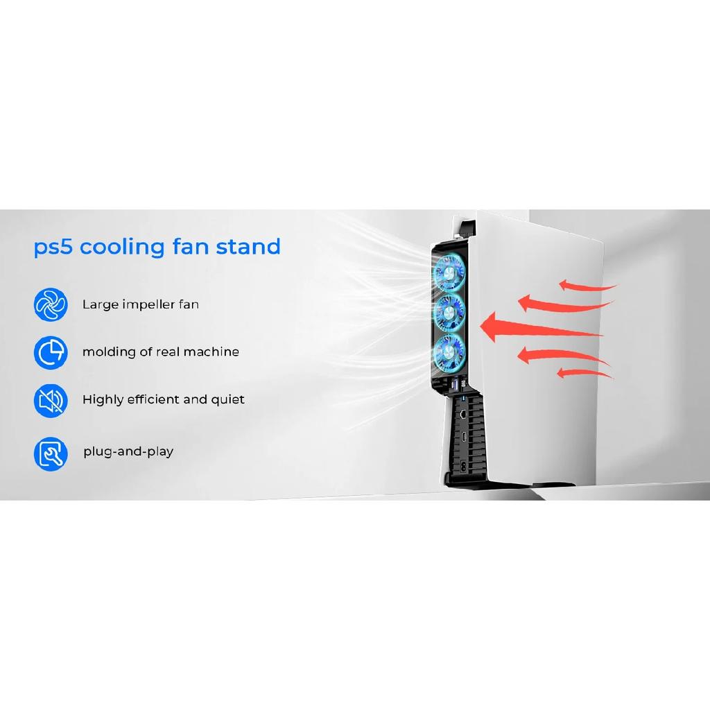 Ventola di Raffreddamento PS5 con Luce LED, Sistema di Raffreddamento Silenzioso ed Efficiente per PS5 Cooler, 3 Velocità della Ventola, Compatibile con Edizione Digitale e con Disco PS5