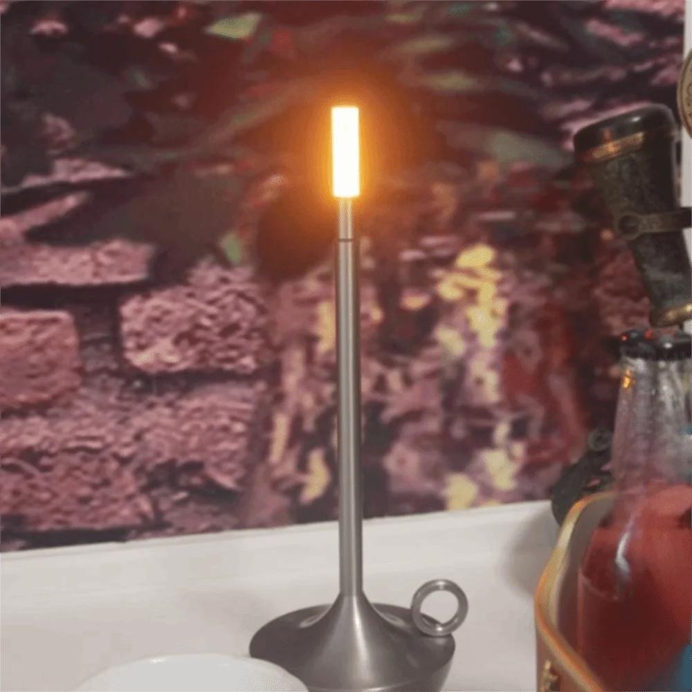 USB Charging Candlelight Table Lamp Metal Construction Touch Control LED Candle Lamp Simple Design LED Light Source