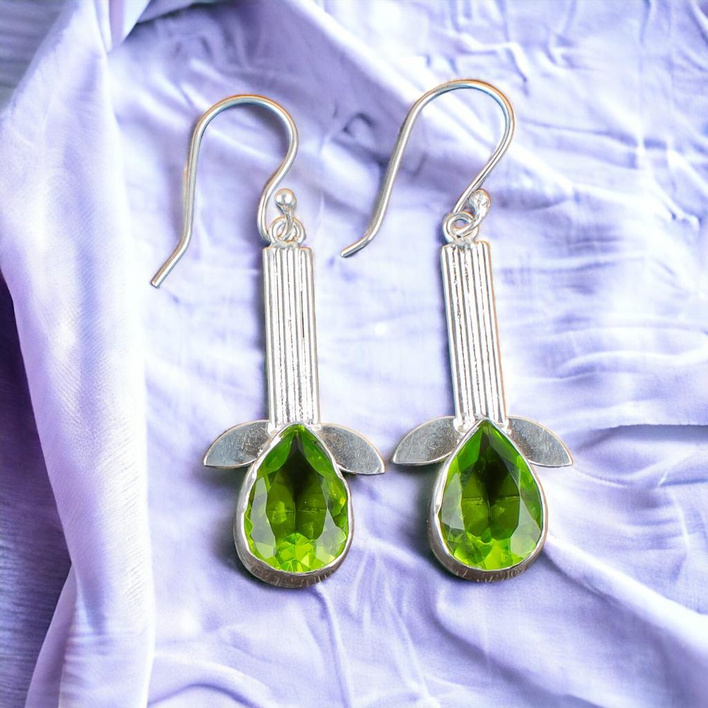925 Sterling Silver Peridot Gemstone Handmade Jewelry Earrings For Women EE-36-4
