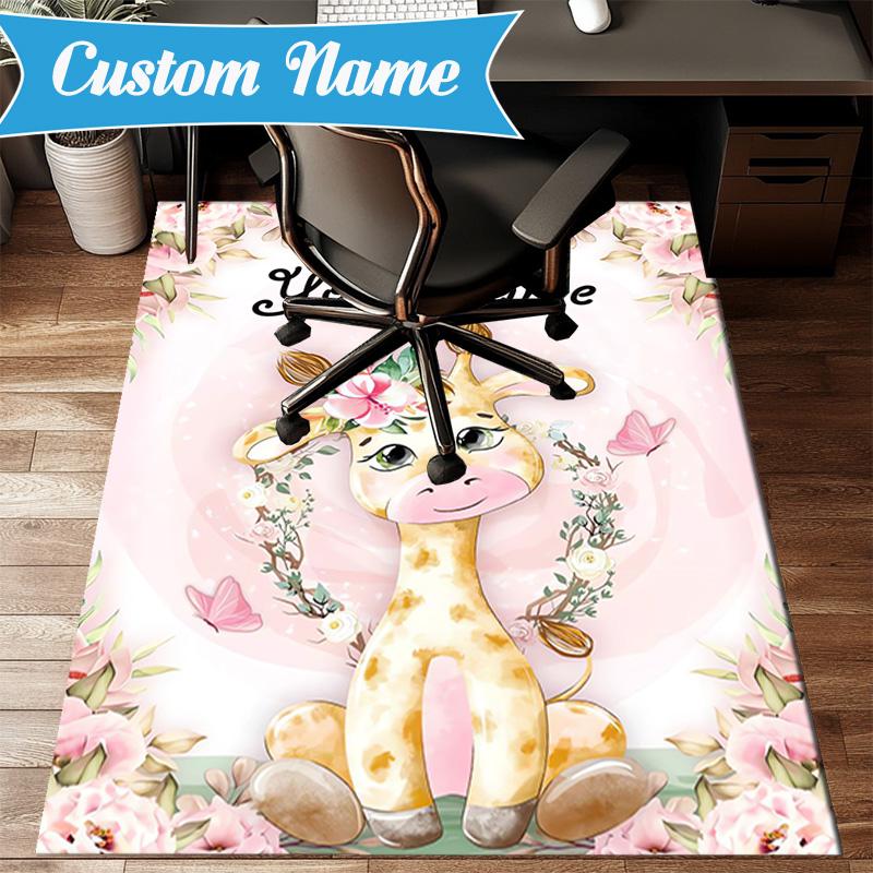 Custom Name Floral Puppies Art Rug for Living Room, Game Rooms, Office, Bedroom, Floor Mat Playful Design, fan gifts Christmas decor