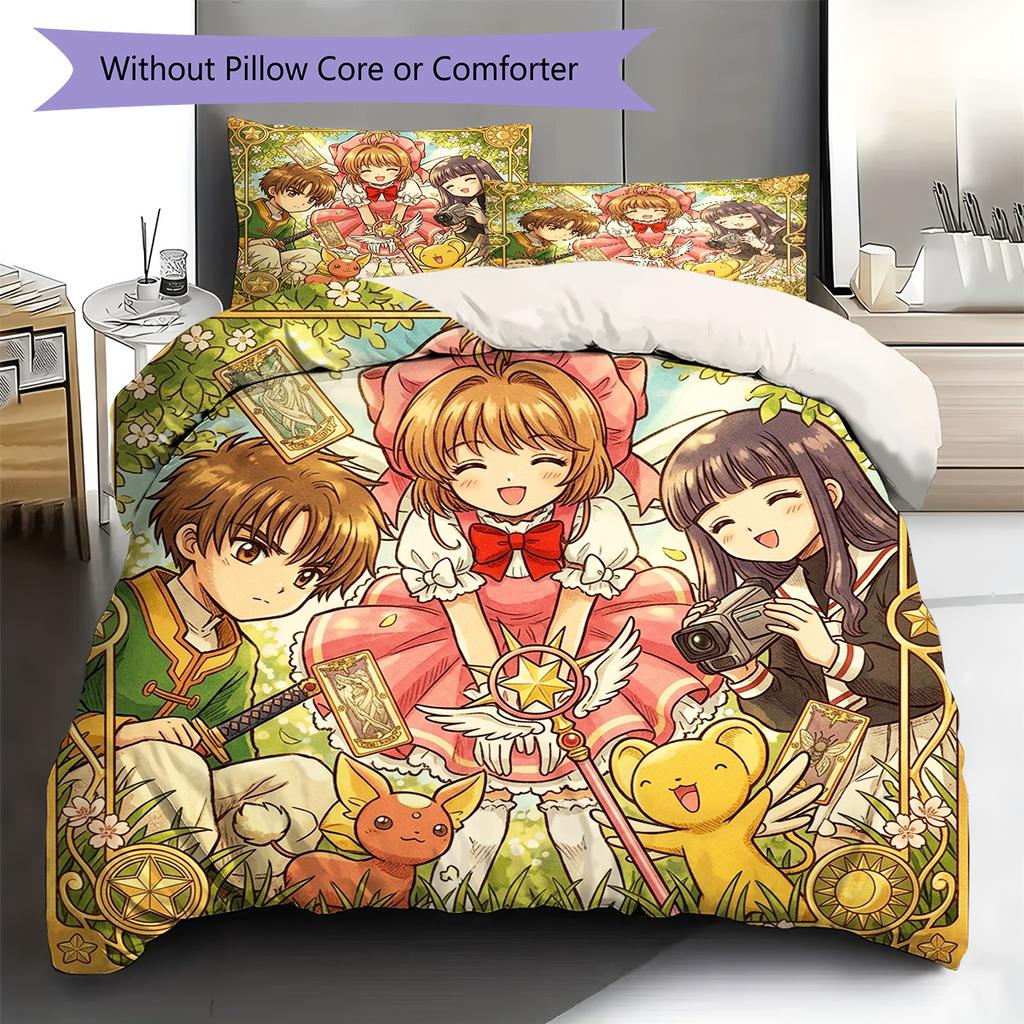 Cardcaptor Sakura Pattern Bedding Quilt Set Quilt Cover Pillowcase Home Decoration Birthday Gift (1 * duvet cover + 2 * pillowcase, without core)