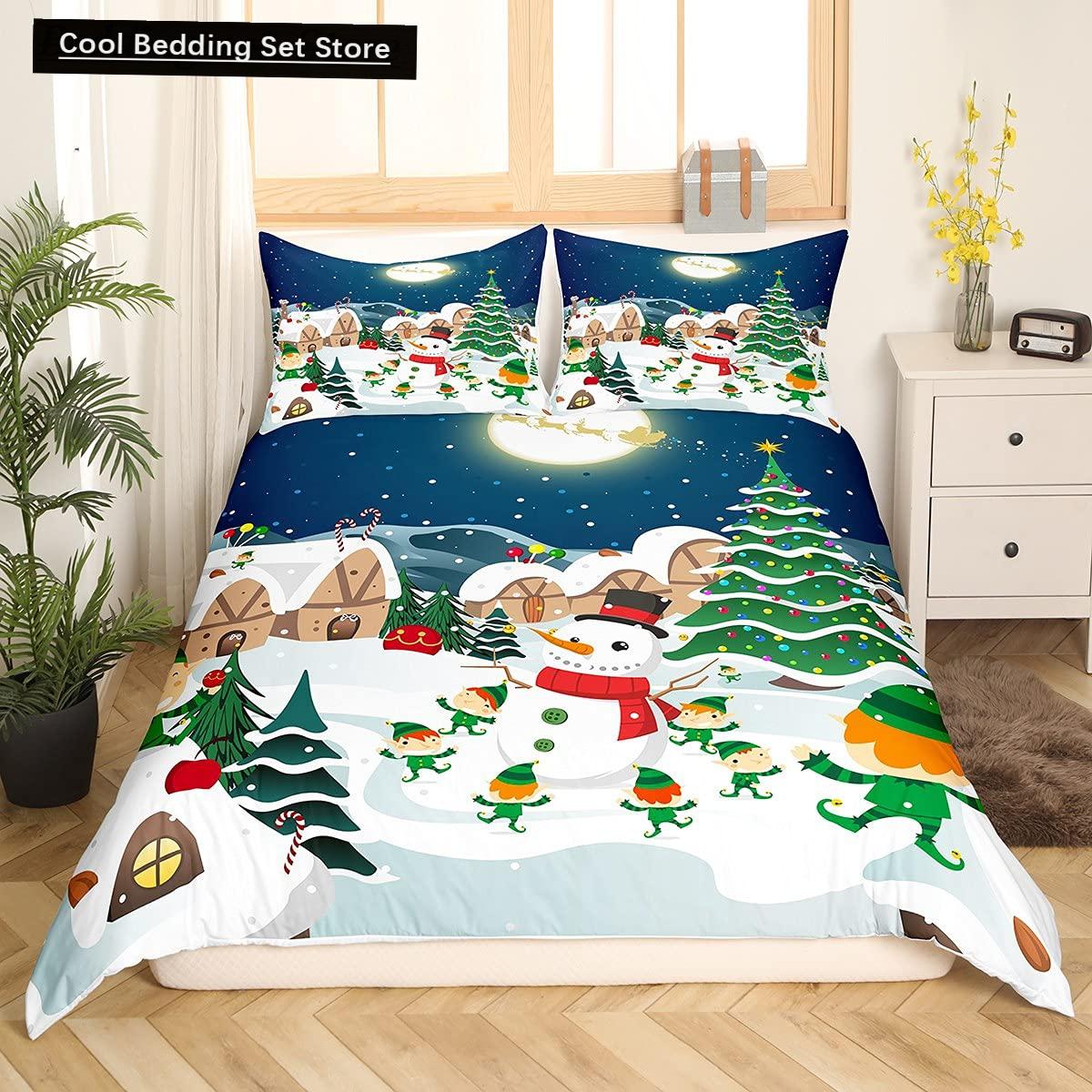 

Рождественский снеговик King Queen Пододеяльник Детский мультяшный пододеяльник Белый зимний комплект постельного белья со снежинками Полиэстеровый пододеяльник EU single(135x200cm)