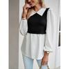 Women's Blouse Bubble Sleeve Temperament Casual Colorblocking Blouse