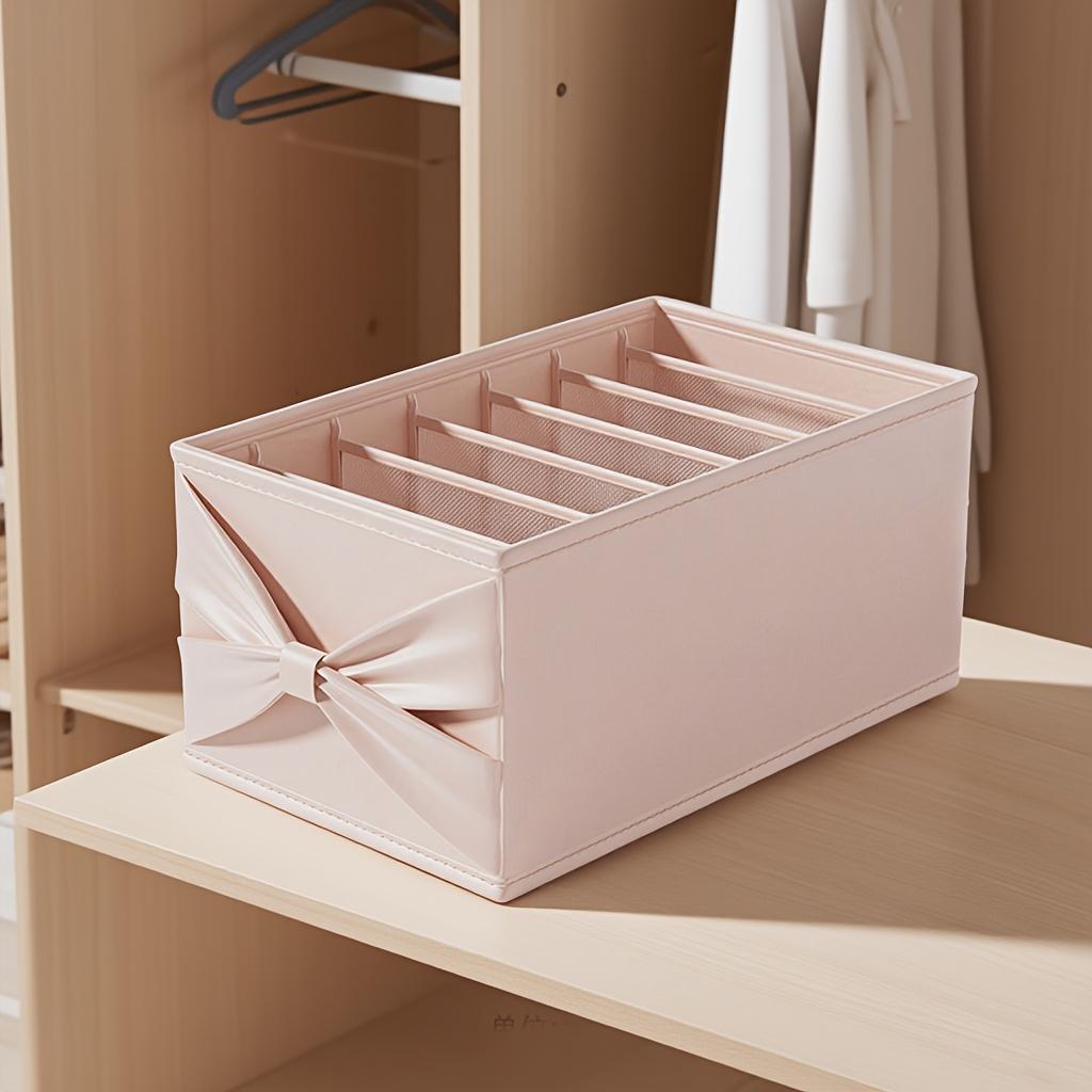 High qualityMinimalist Light Pink or Blue Storage Organizer Box with Elegant Bow - Multi-Grid Closet, Dresser, Dorm Organizer - Open Compartments for