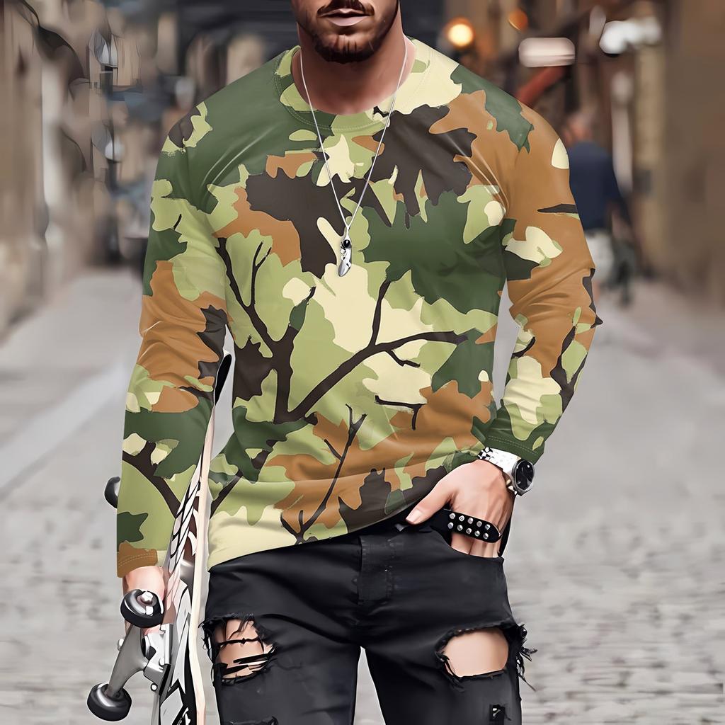 Men's T Shirt O-Neck Clothing Apparel Outdoor Long Sleeve Print Fashion Designer Vintage