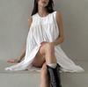 Spring New Comfortable Casual White Vest Skirt Cotton Wrinkled Cloth Sleeveless Loose Dress Women's Clothing