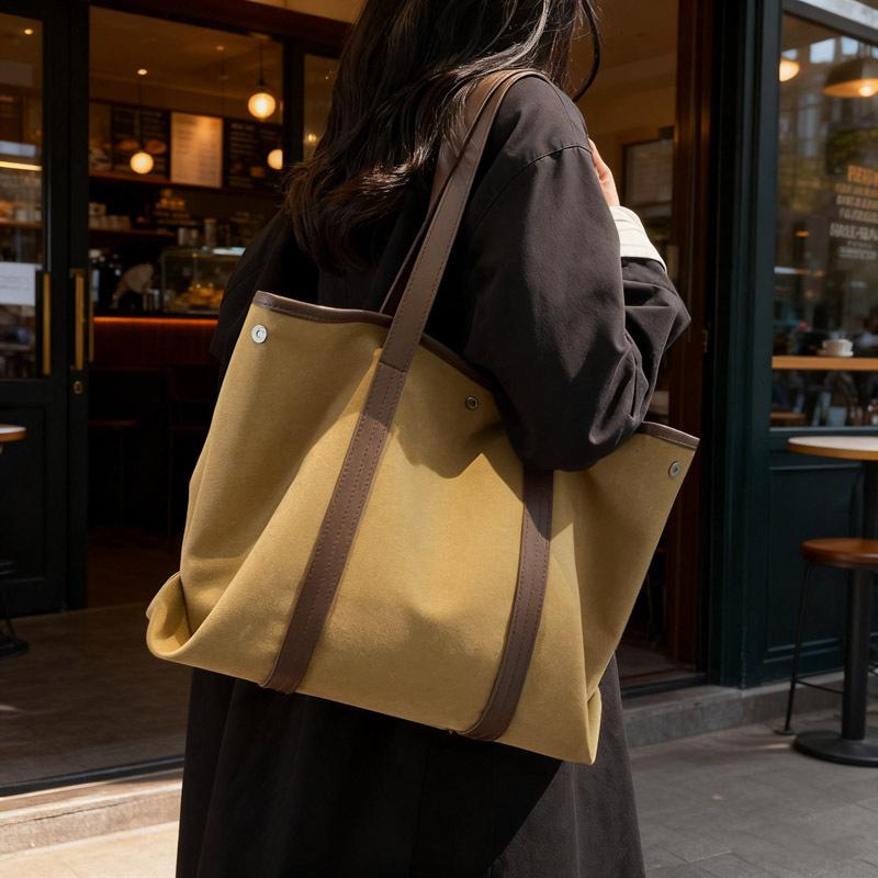 New Large Capacity Canvas Top Handle Bag Women Fashi Shoulder Bag Ins Commuter Comfortable and Versatile Texture Storage Bag