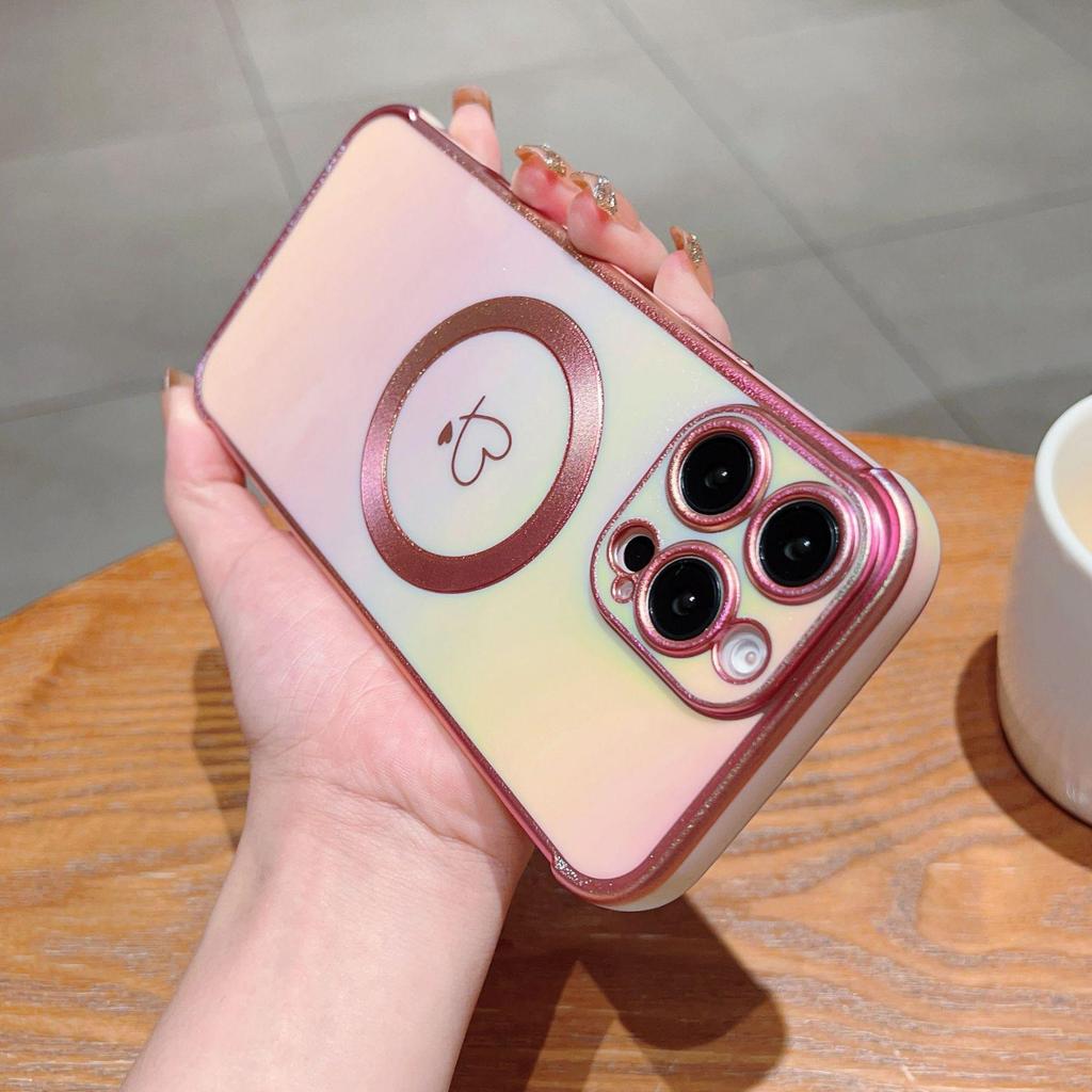 iPhone 17 Pro Max Colorful Electroplated Case with Magnetic Heart and Anti-Fall Protection