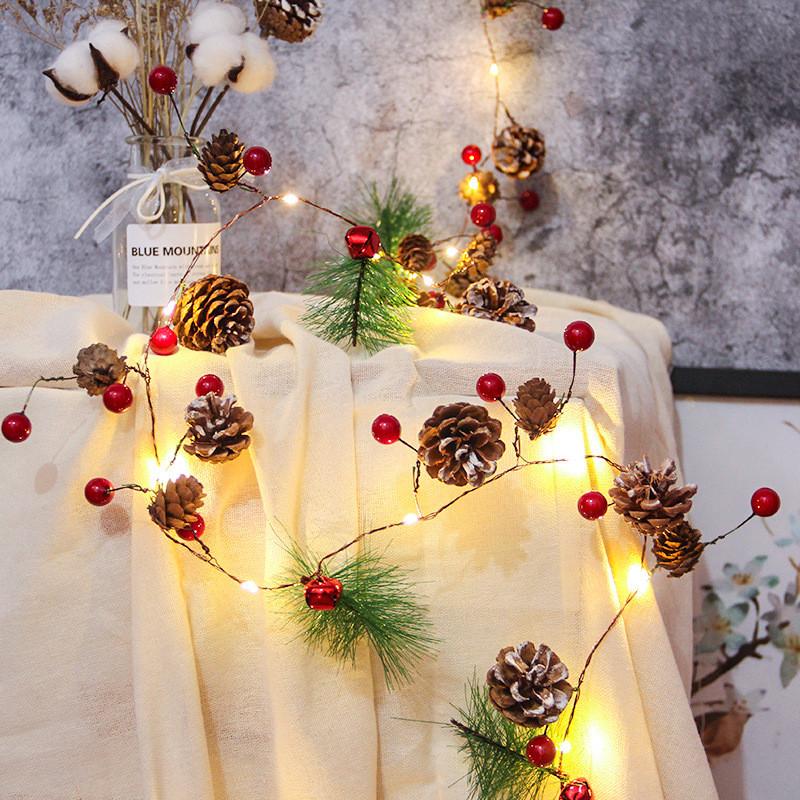 2m Christmas Pine Cone Led String Light Battery Xmas Tree Garland Decors Lamp