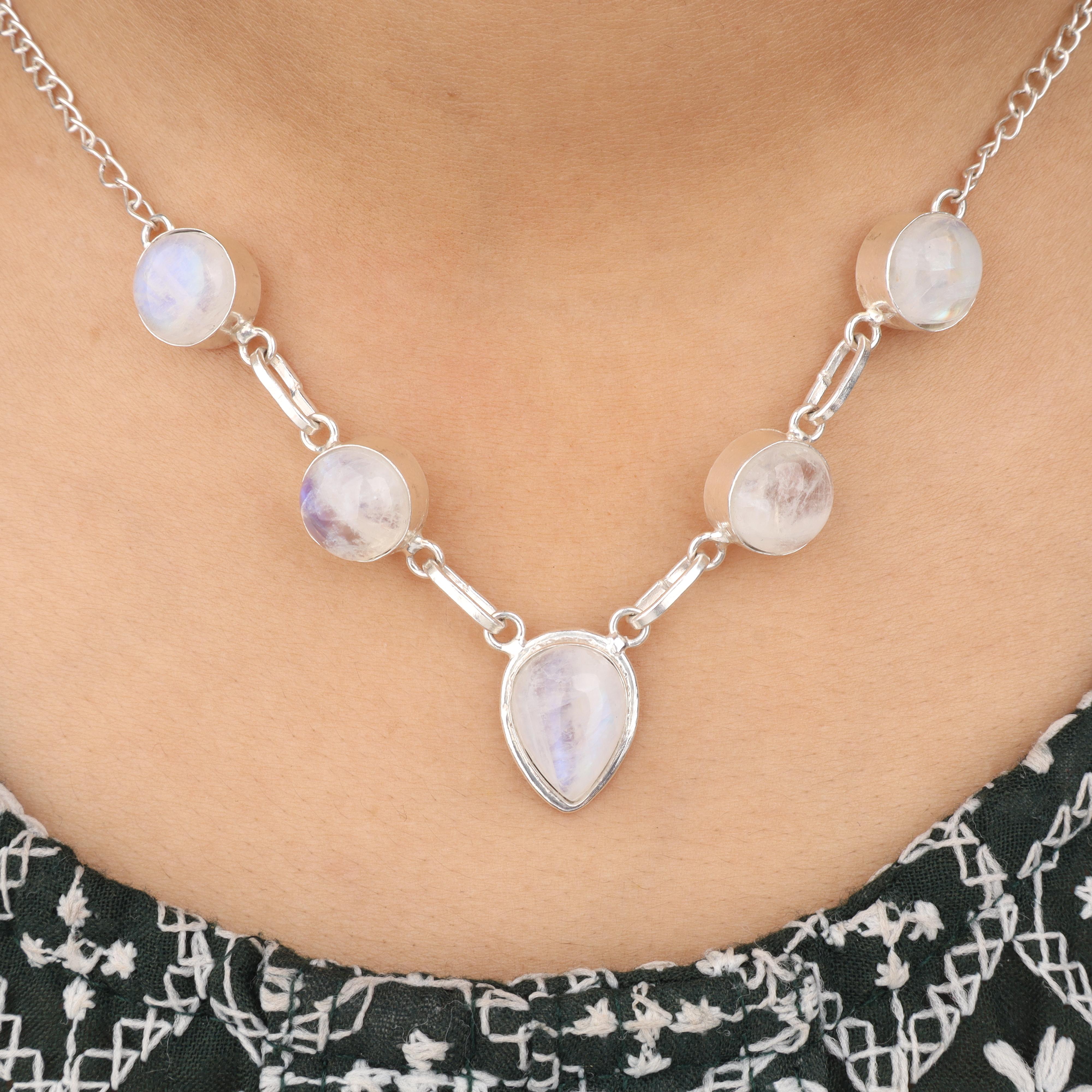 

Радужный Лунный Камень Драгоценный Камень 925 Стерлинговое Серебро Изделия Ручной Работы Женское Ожерелье 16-18 RN-3-23