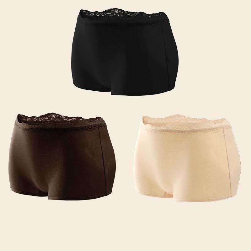 3Pcs Women's Cotton Boxers Panties Seamless Lace Satin Underwear Female Briefs Cozy Lingerie Sports Intimate Underpants S-XXL