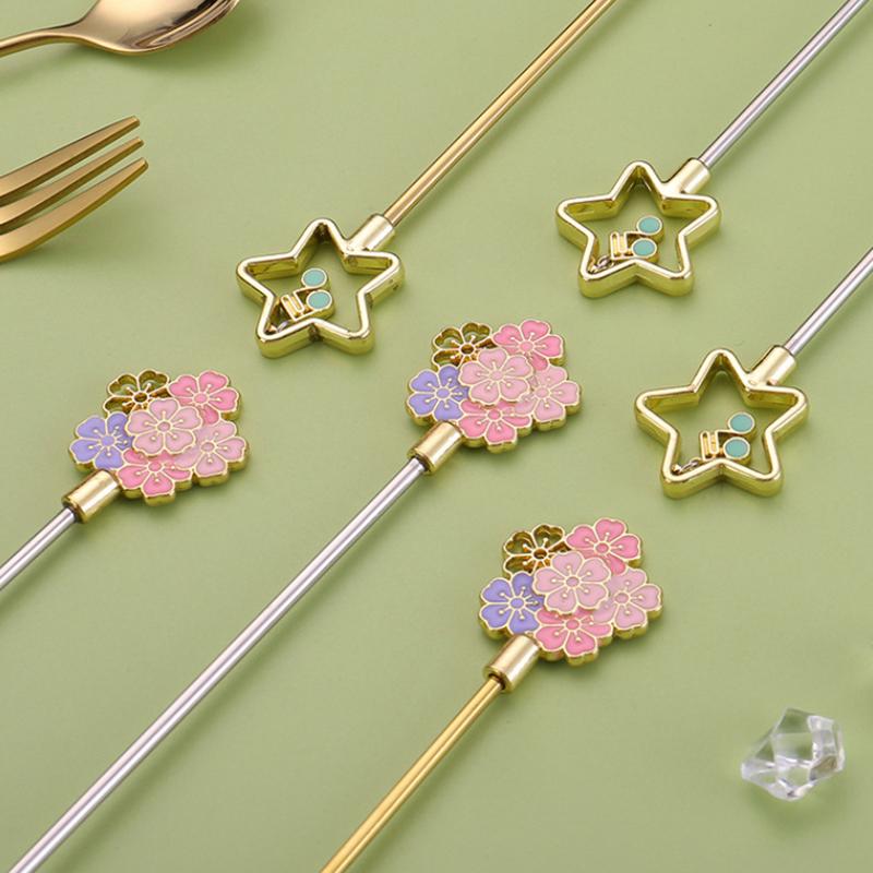 Handle Spoon Five-Pointed Star Gold-Plated Dessert Coffee Tea Long Handle Kitchen Supplies Mixing Spoon Set Heart-Shaped Pendant