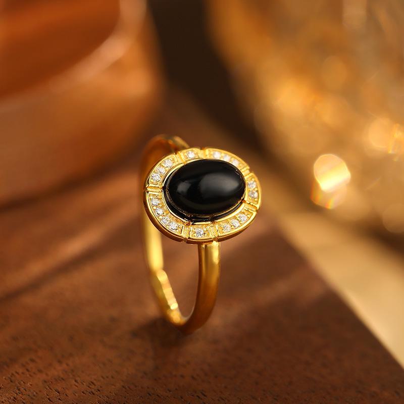 

Кольцо Banyan Tree S925 из серебра с черным агатом и овальным узором, европейский ретро-дизайн для женщин. RS1129 золотой