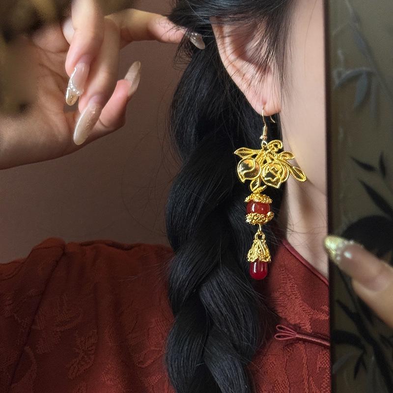 Серьги-гвоздики с агатом «Серебряная игла» и жемчугом - Высококачественные женские украшения в китайском стиле