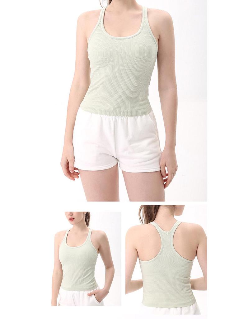 Women's Ribbed Quick-Dry Racerback Sports Tank with Padded Cups for Running and Yoga
