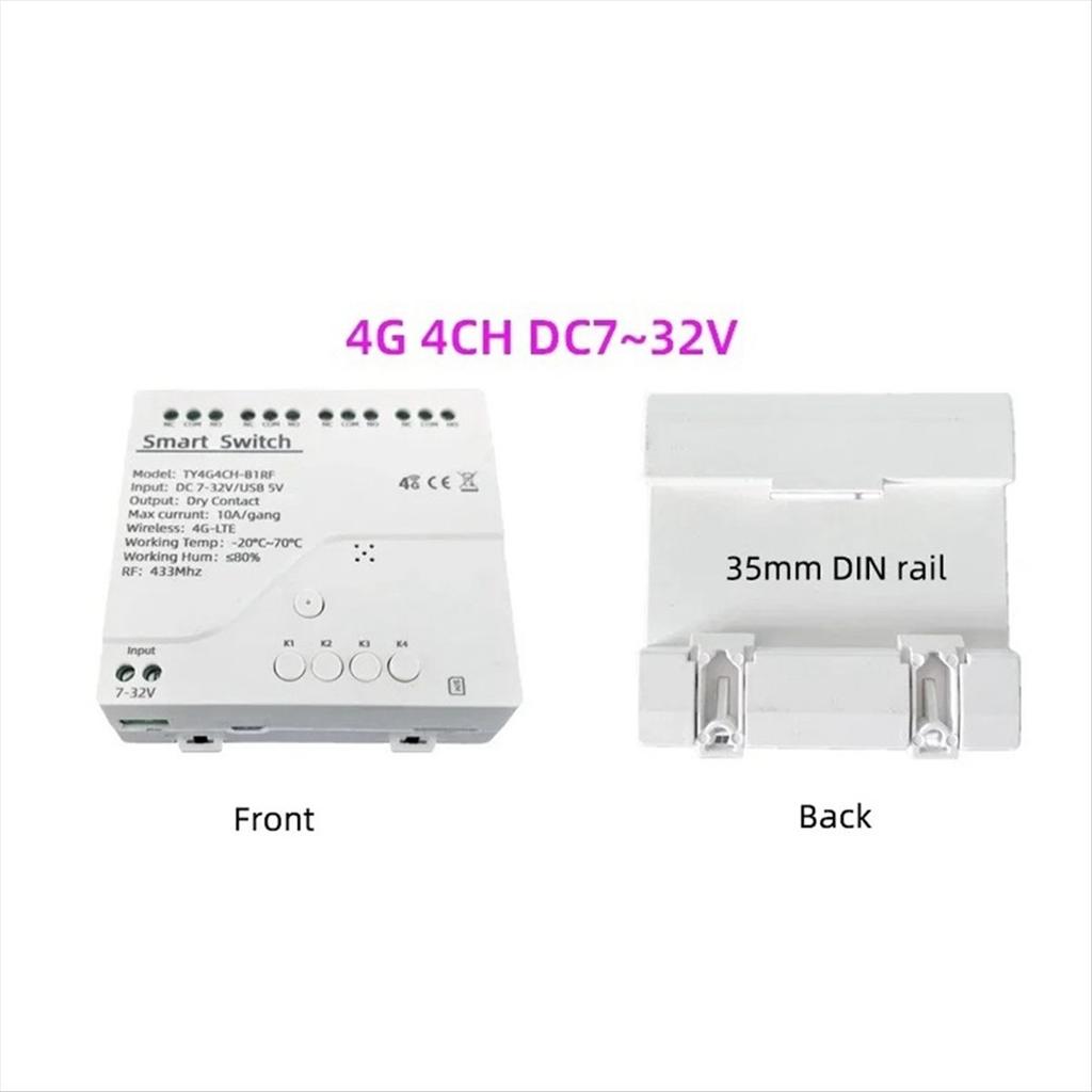 Tuya Smart Switch 4G LTE Relay with 433Mhz Smart GSM Switch APP Wireless Control 4G 4CH Remove Controller DC 7-32V