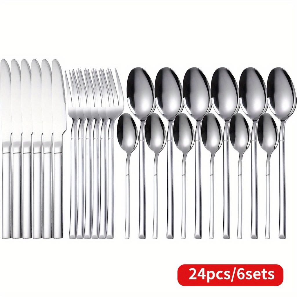 24pcs/set, Stainless Steel Flatware Set for Restaurant, Home, Party, and Wedding Washable Dessert Spoon - Durable and Easy To Clean