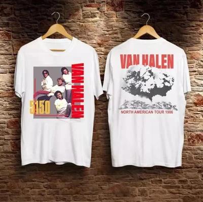 Vintage Van-Halen Hagar 5150 Tour Concerto 1986 Bianco Uomo Rock Band T-Shirt S-4XL