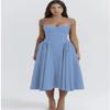 Women's Spaghetti Strap Midi Dress Solid Bustier High Waist Flared Swing Mid-Calf Sundress