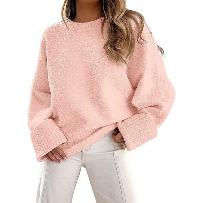 New Autumn and Winter New Versatile Women's Round Neck Long-sleeved Plush Thick Warm Sweater