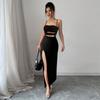 2026 European and American New Women's Clothing Hollow Sexy Suspender Dress Summer Simple Black Banquet Dress