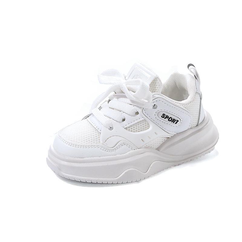 Mädchen Freizeitschuhe im College-Stil Weiß Frühling und Herbst Mesh Atmungsaktive Sportschuhe Jungen Rutschfeste Dad-Schuhe