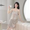 1011 New Ice Silk Pajamas Women Can Wear Outside In Summer Women's Sweet Suspender Skirt with Chest Pad New Chinese Home
