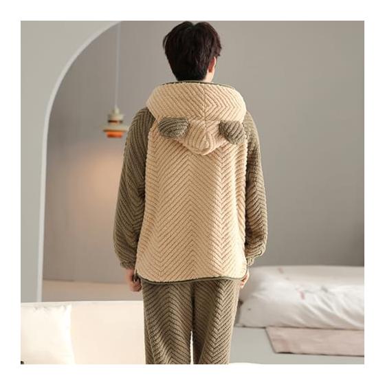 [D.IIZOO] Pair Pajamas, Winter, Women's, Men's, Long Sleeve, Room Wear, Couple's Pajamas, Matching Look, Thick, Fluffy, Top and Bottom Set, Open