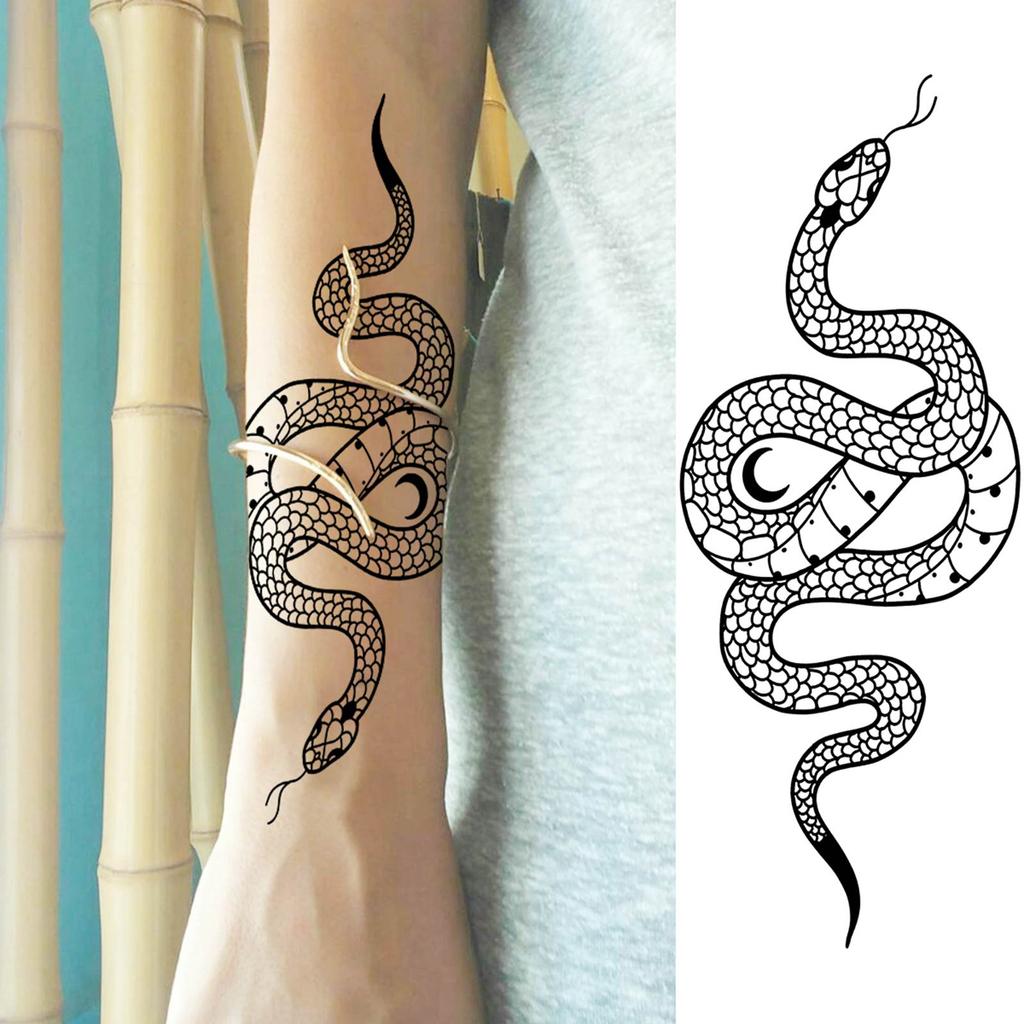 1 Sheet Flower Snake Temporary Tattoos For Women Girls Black Peony Rose Flora Sexy Tattoo Sticker Waterproof Self Adhesive Arm
