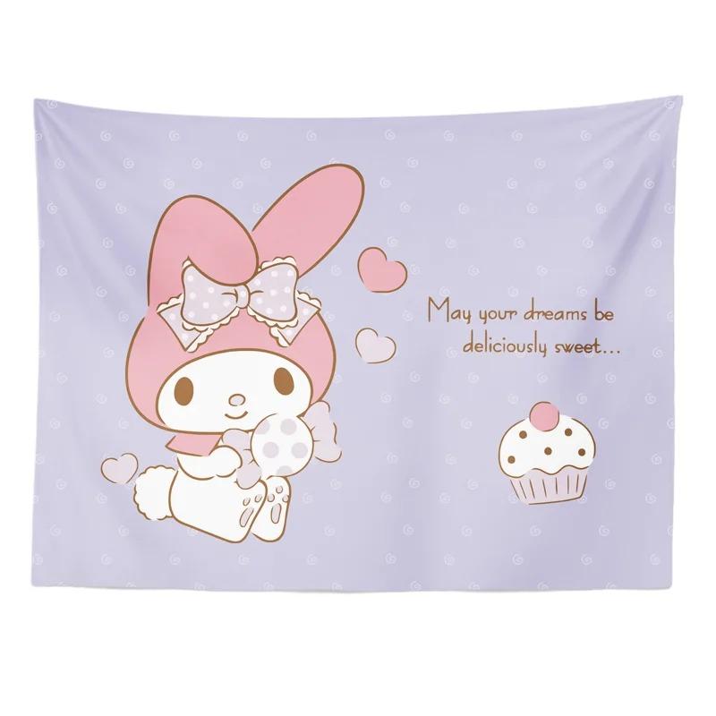 Sanrio Melody Rabbit Cartoon Hanging Cloth Background Cloth Bedroom Headboard Tapestry Living Room Tapestry Tapestry Wall Hangin