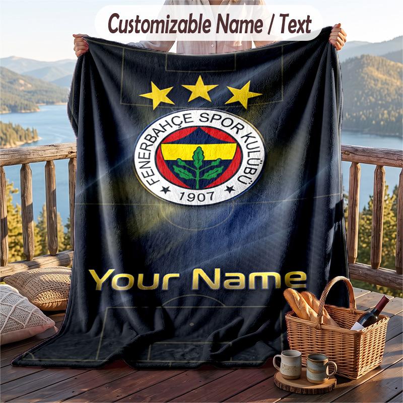 Flannel Blanket Fenerbahçe FC Print Custom Name Text Soft Throw for Sofa Bed