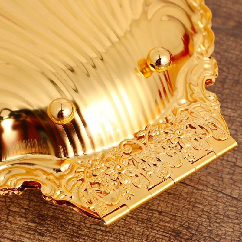 European Fruit Plate, Alloy Household Shell Shape Open Plate, Gold Niche Retro Snack Plate, Home Tabletop Living Room Decoration