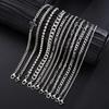 12Pcs/Set Silver Color Simple Stylish Punk Hip-Hop Stainless Steel Cross Rhinestones Chain Bracelet Set for Men Women Jewelry