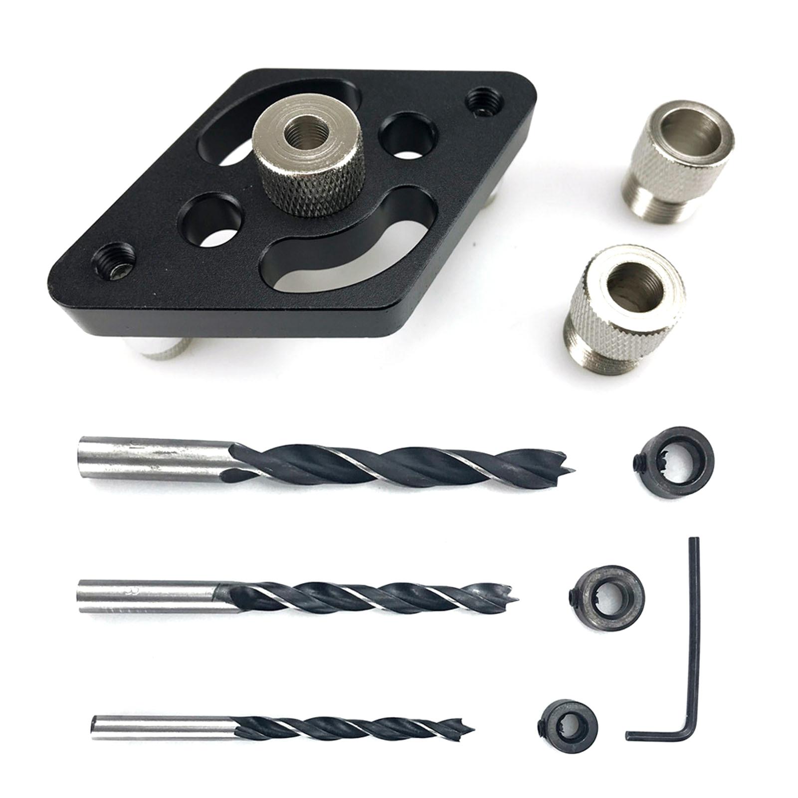 

Самоцентрирующийся локатор направляющей для сверла с сверлами из 3 предметов(6 мм, 8 мм, 10 мм) Инструмент-позиционер для энтузиастов деревообработки DIY Hole чёрный