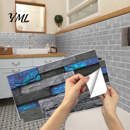 Modern Industrial Wall Decor 6Pcs Vintage Faux Stone Self?Adhesive Tiles, Waterproof Oil?Proof Backsplash Stain-resistant Covering Sticker, Peel &