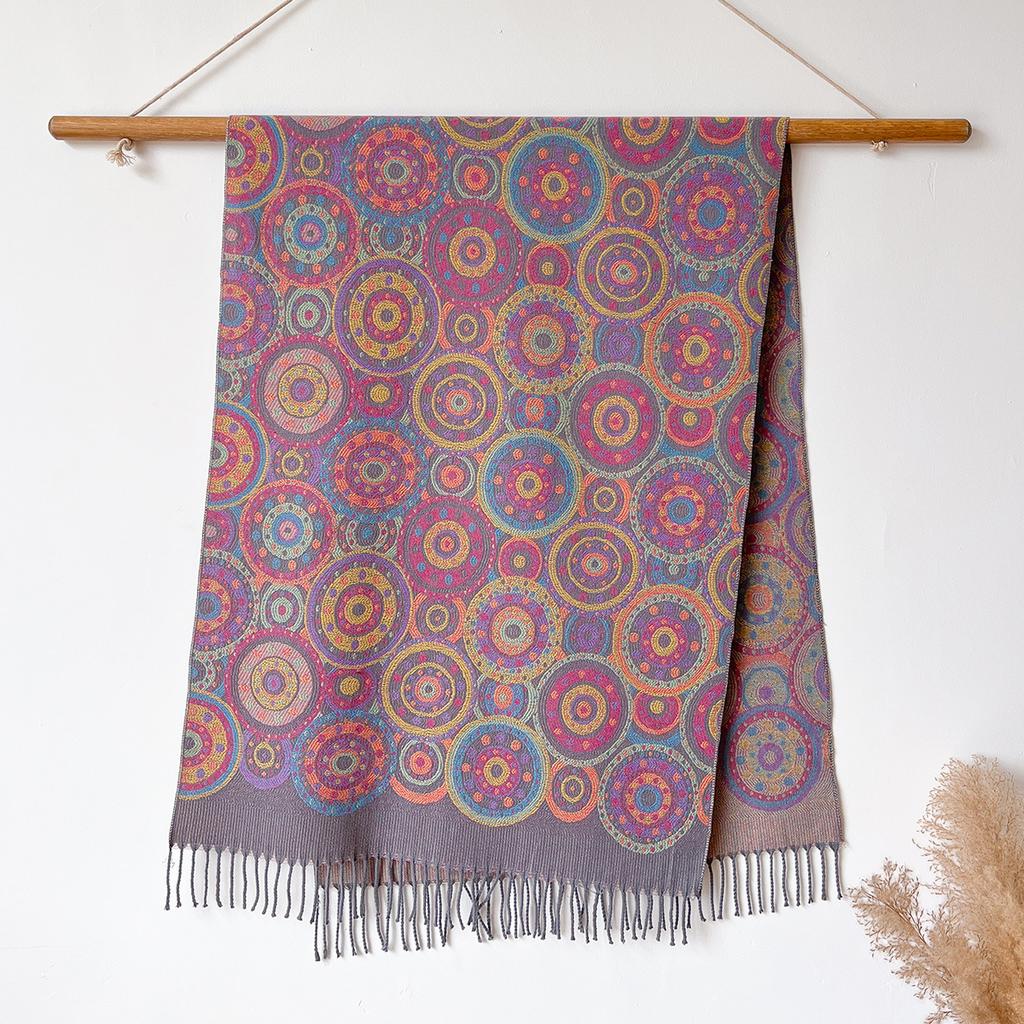 Manufacturer Cotton Scarf Shawl Circle Autumn And Winter Long Women'S Warm Fringed Jacquard Shawl Dual-Purpose Shawl