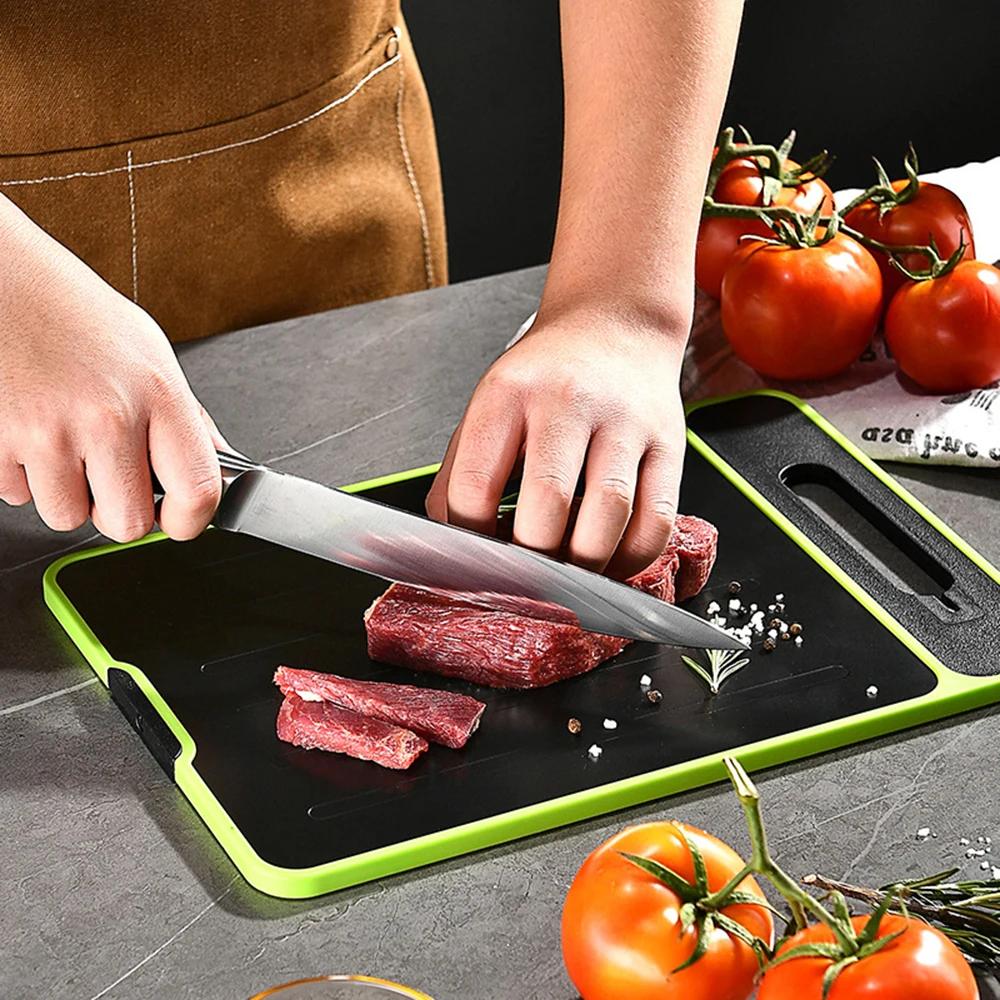 Foldable Double-Sided Thawing Cutting Board 4-in-1 Aluminum Alloy Chopping Board with Knife Sharpener and Garlic Grinder