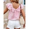 2026 Women's Printed Summer Fashion Casual Top with Back Bow and Double-Layer Pleats Short Sleeves
