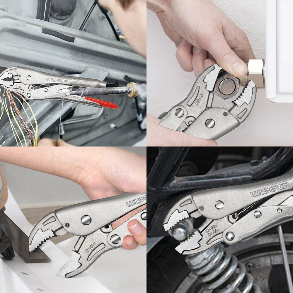 WISEUP 5" 7'' 10'' Curved Jaw Locking Plier Adjustable Nut Pliers Set For Water Pipe Car Mechanical Maintenance Home Hand Tools