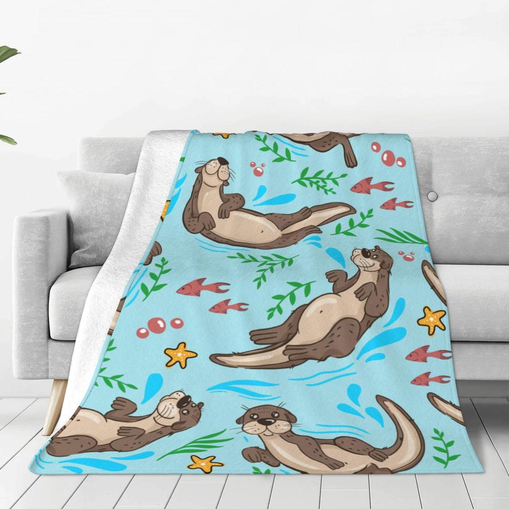 Cartoon Sea Lazy Flannel Blanket Sofa Bedroom Cute Decorative Blanket Portable Lunch Break Blanket