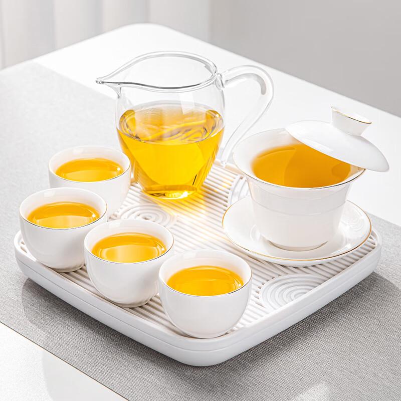 Lainuo Gilded White Porcelain Gaiwan Tea Set (6-Piece)