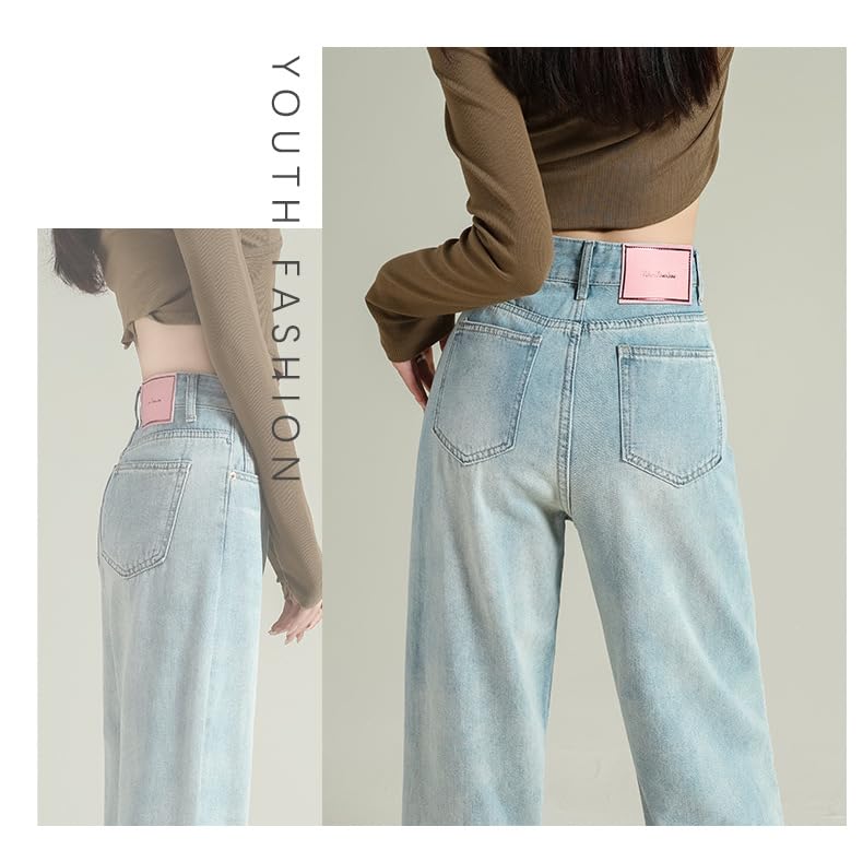 JINJUDUO Loose Fit Wide Leg Denim Plus High Baggy Size 2XL Women's Jeans, Size, Waist, Pants, Casual, Stylish, Slimming, Spring, Summer, Autumn,