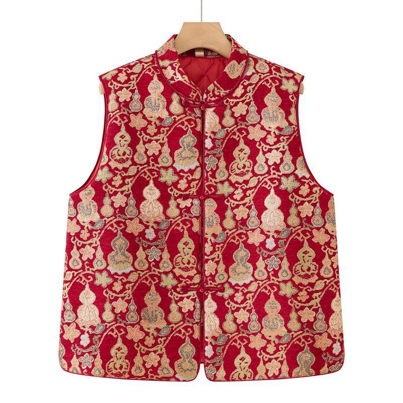 

Noble Mother 2026 New Chinese Style Jacquard Cardigan for Elegant Middle-Aged Women 4XL for 135-150 Jin червоний