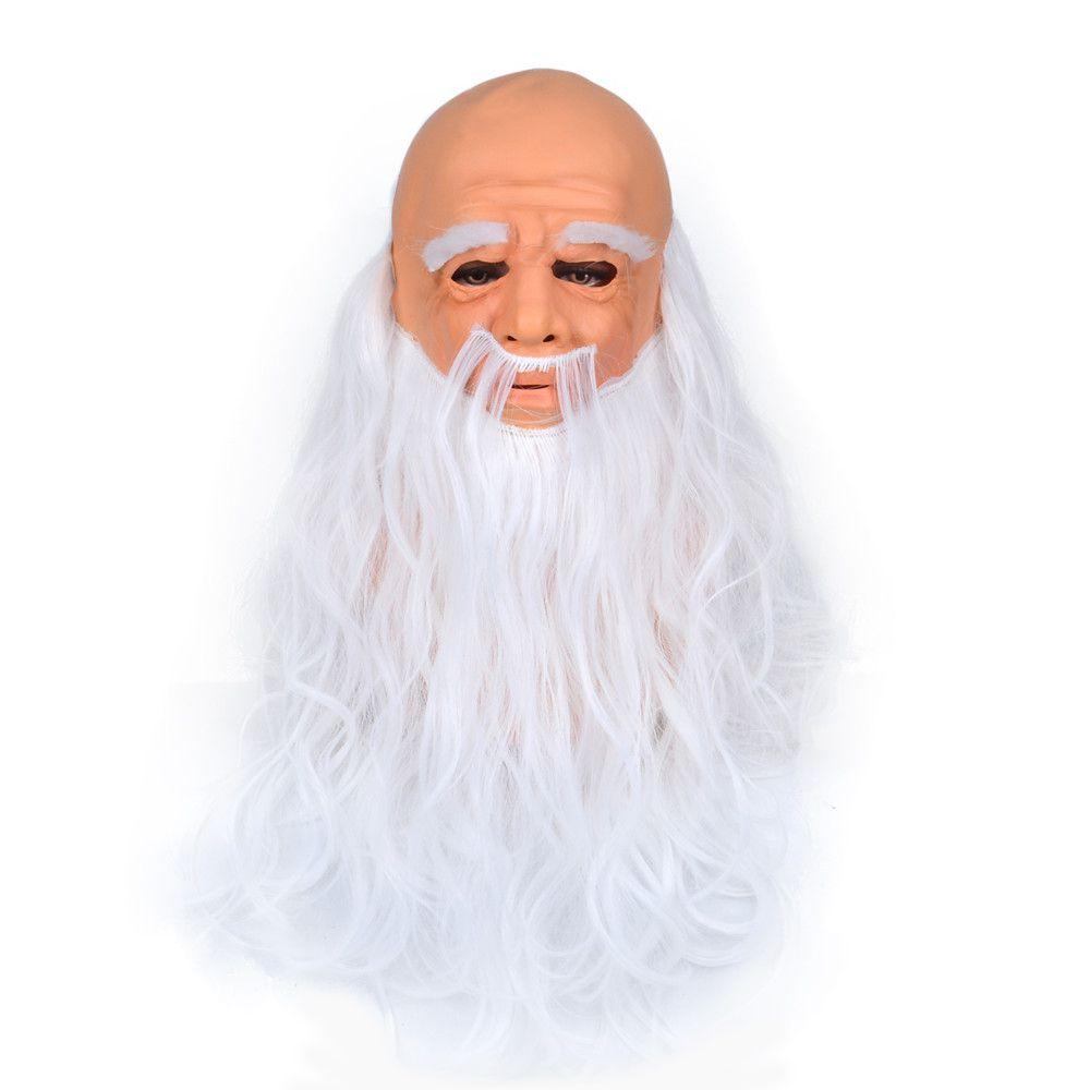 Christmas Haired White Old Man Santa Claus Latex Headgear Mask Role Play Props