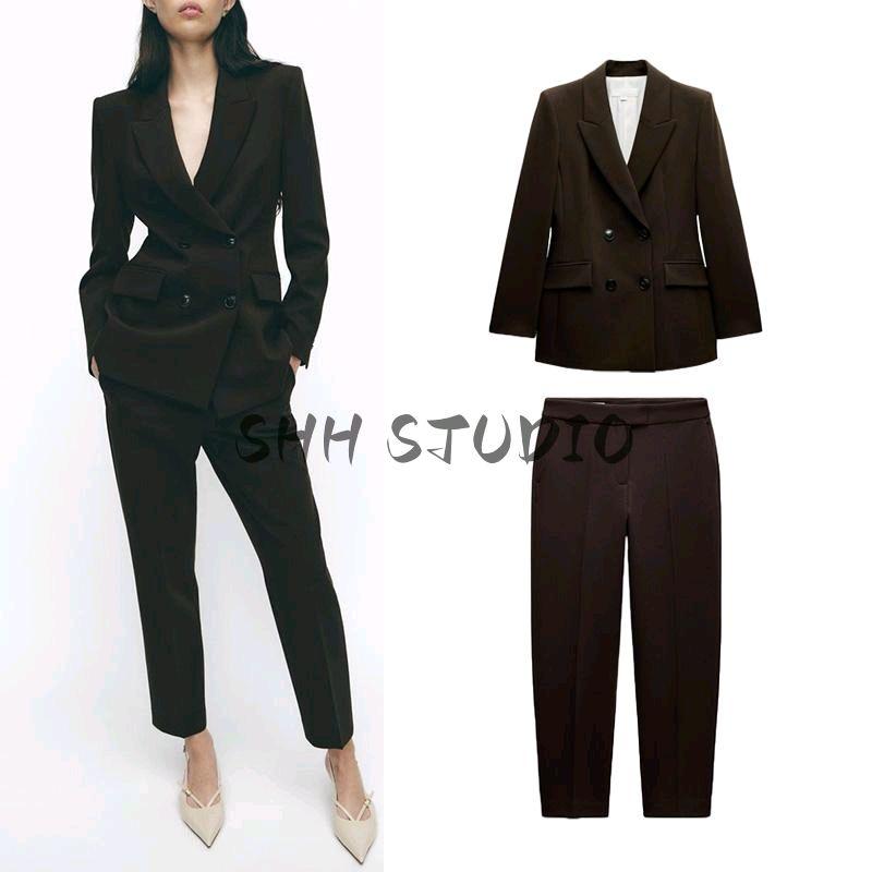 Spring New Women's Clothing Commute Style Double Breasted Suit Outwear 2205593 High Waist Slim-Fit Pants 2199593