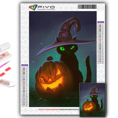 Pełny 5D Diy Diament Malarstwo Halloween Dynia I Czarny Kot 5D Diament Malarstwo